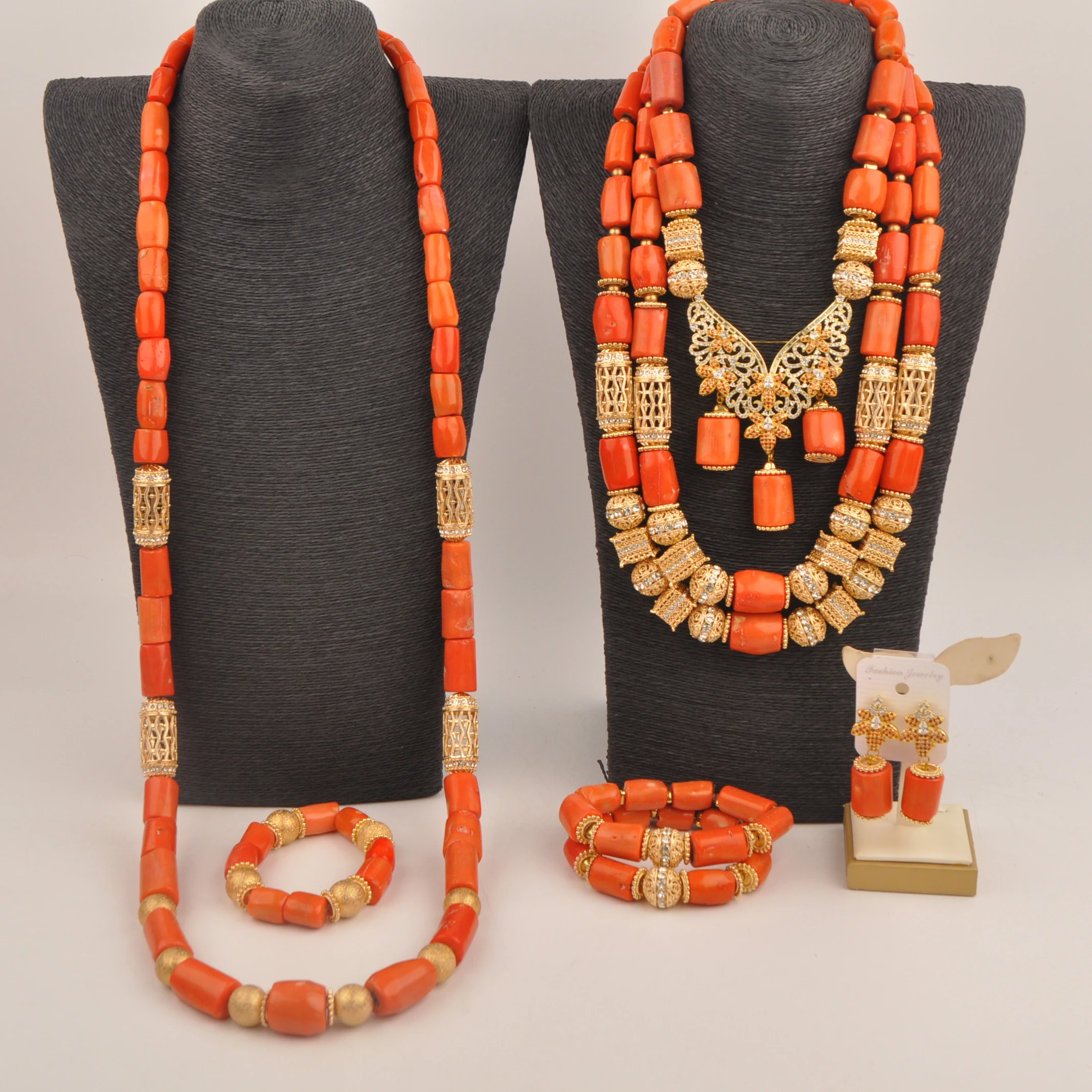 

Nature Coral Beads African Wedding Jewelry Sets for Couples