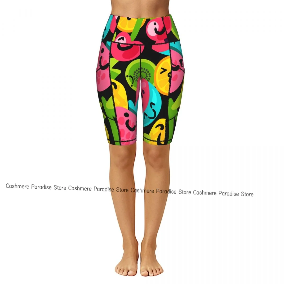 Double Pocket Sports Shorts Women Elastic Slim Fruits_patterns_05- Shorts Gym Exercise Running High Waist Yoga Fitness Shorts