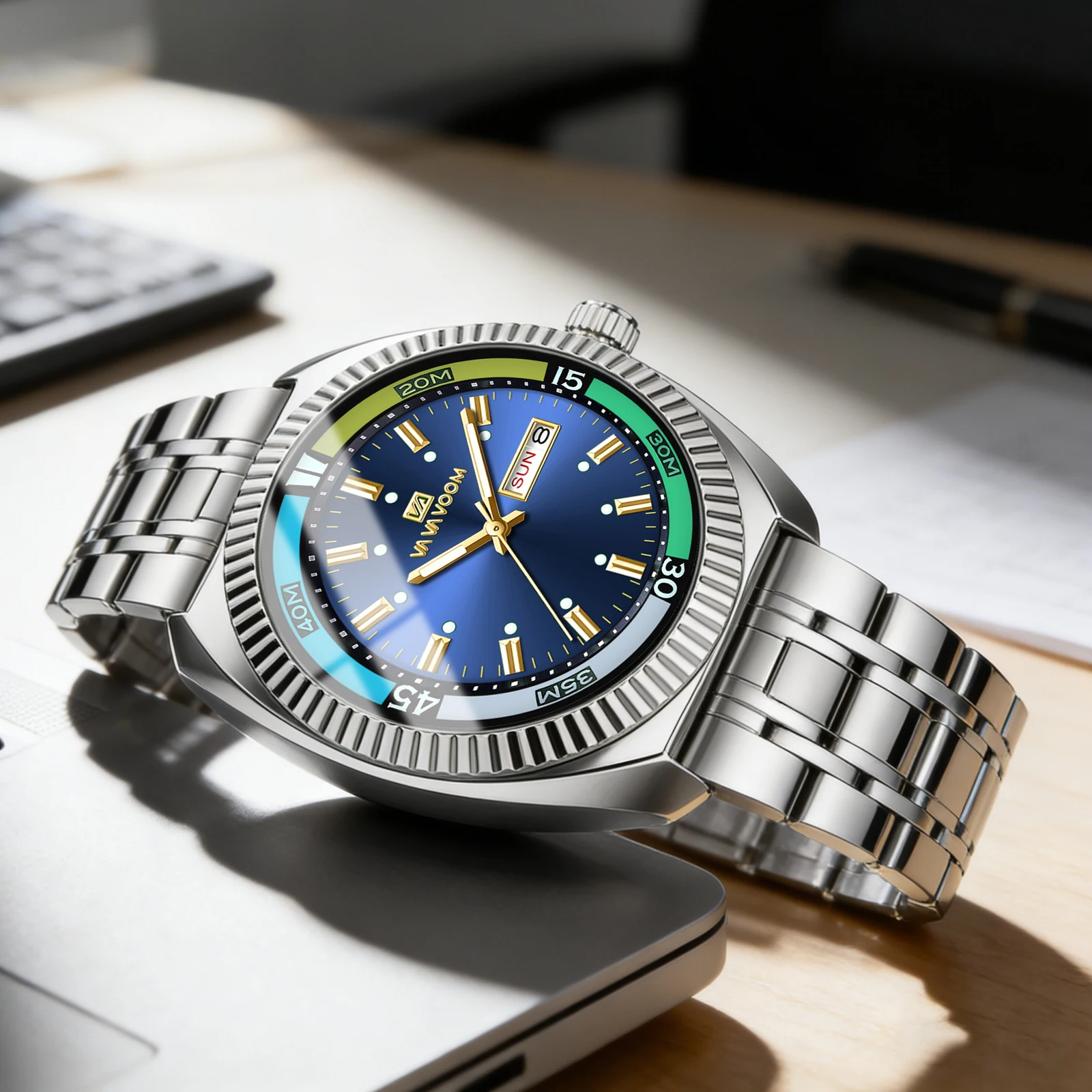 42mm Business Style 3Bar Quartz Watch Men Movement Stainless Steel Elliptical Silver Waterproof Sports Watch Reloj Hombre Clock