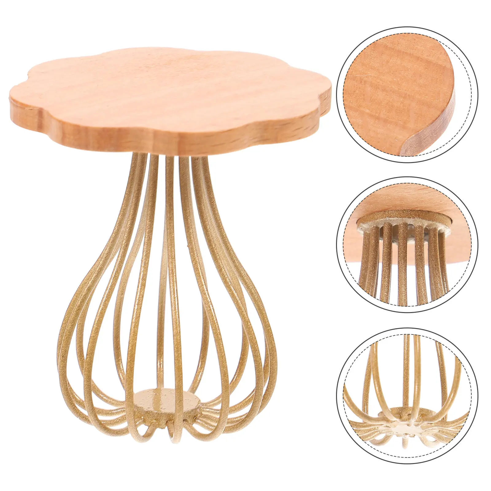 Wooden Mini End Table with Metal Accents Realistic Miniature Side Table for Tiny House Furniture Mini Home Decor Micro Landscape