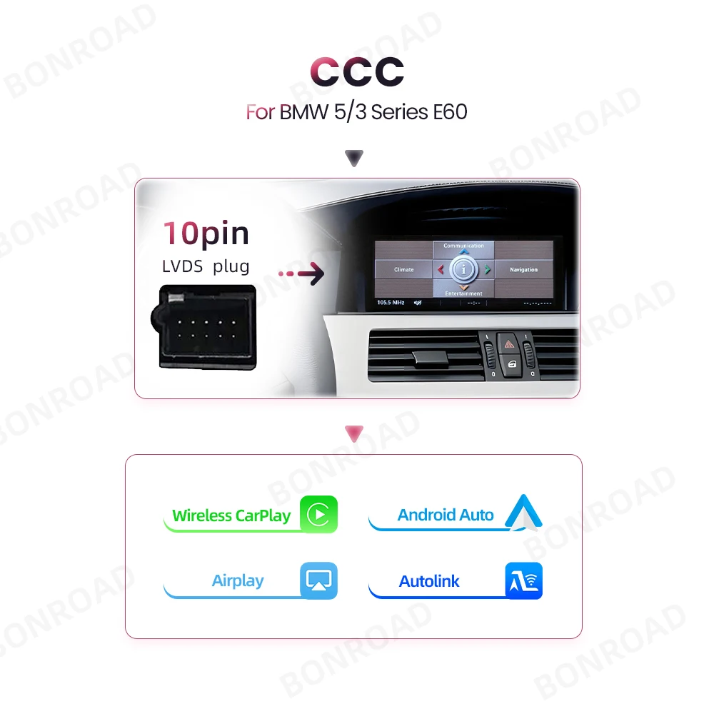 Bonroad Carplay Scherm Radio Android Auto Multimedia Speler Voor Bmw 5/3 Serie E60/E61/E62/E63/E90/E91/E92/E93/M3 Ccc Masker Cic