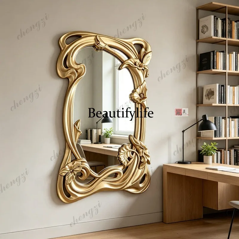 French retro, carved irregular makeup mirror, American atmosphere decoration, bathroom bathroom mirror