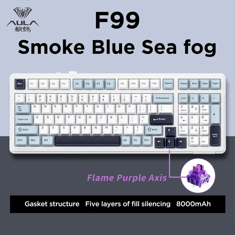 AULA F99 기계식 키보드, 블루투스 5.0, 2.4G, 무선, 유선 개스킷 장착, RGB 99 키, 핫 스왑, 맞춤형 게이밍 키보드 