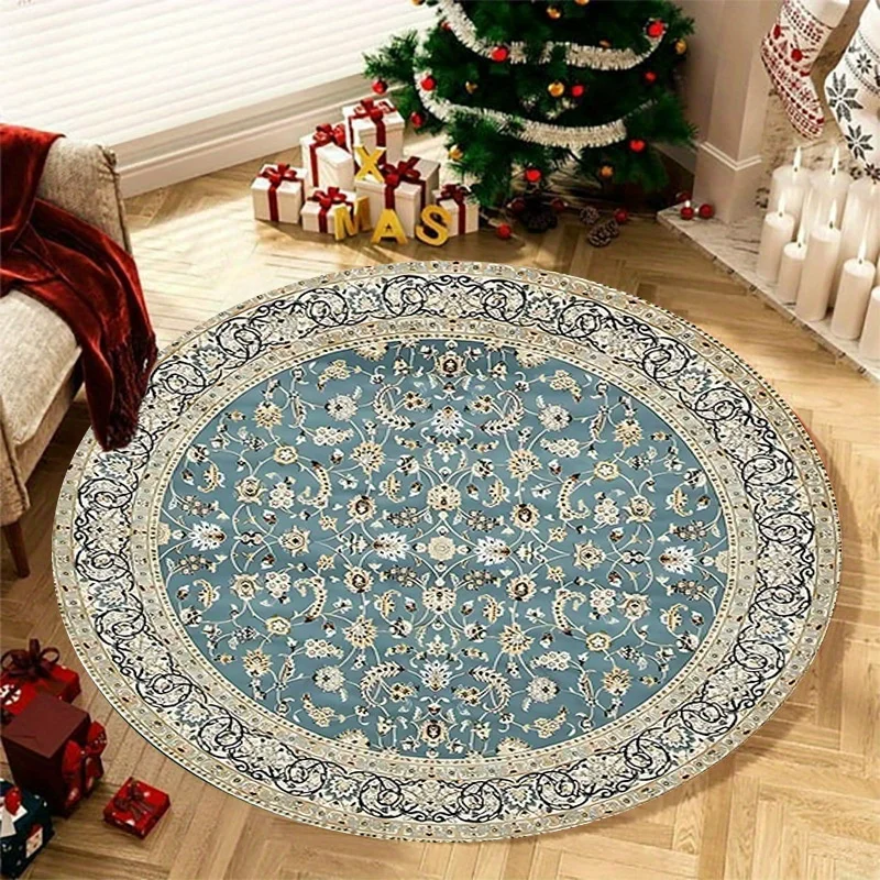Floral Mandala Pattern Flannel Rug Printed Carpet Indoor Decorative Entryway Floor Mat Anti Slip Soft Elegant Design