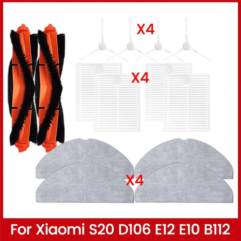 B47B-Xiaomi S20 D106 E12 E10 B112 진공 청소기 교체 부품 메인 사이드 브러시 HEPA 필터 걸레 천