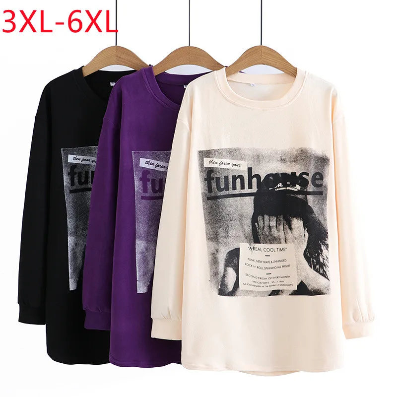 New 2023 Ladies Spring Summer Plus Size Tops For Women Large Size Long Sleeve O-neck Blouse Purple T-shirt 3XL 4XL 5XL 6XL