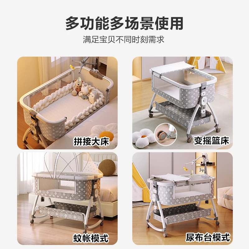 Crib removable crib portable foldable multifunctional bb bed newborn crib splicing bed