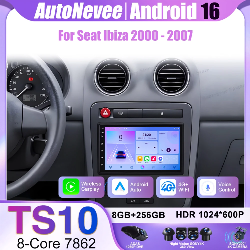 Radio para Auto Seat Ibiza 2000 2001 - 2005 2006 2007 Android 16 Reproductor Multimedia Auto CarPlay GPS Navegación Estéreo