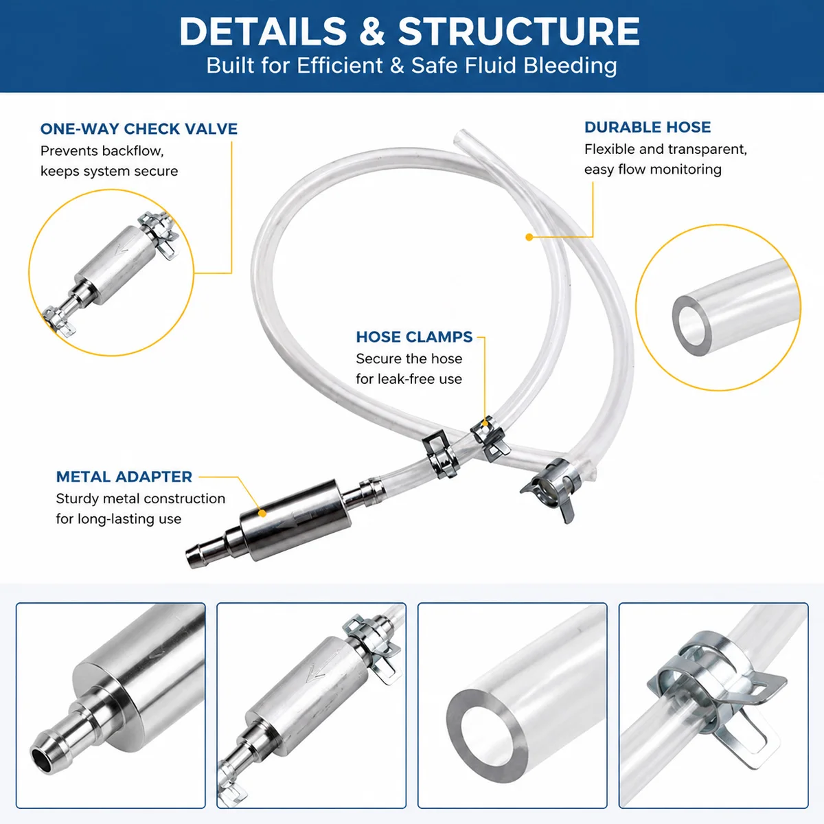 PINMOAP Brake Bleeding Hose With One-Way Valve Clear Tube Quick Connect Fluid Bleeder Kit For Car Motorcycle Repair Garage Tool - view 5