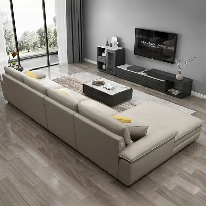 Magazine  Living Room Sofa  Modern Genuine Leather Couch L-shaped Sectional Sofa Modern Divano Trendy Furniture