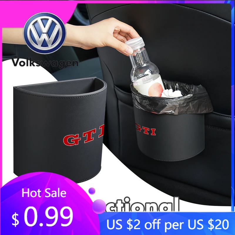 

2026 Hot For Volkswagen VW Car Trash Can Bin Organizer Hanging Garbage Storage Box For Volkswagen VW GTI Polo Bora Golf Jetta La