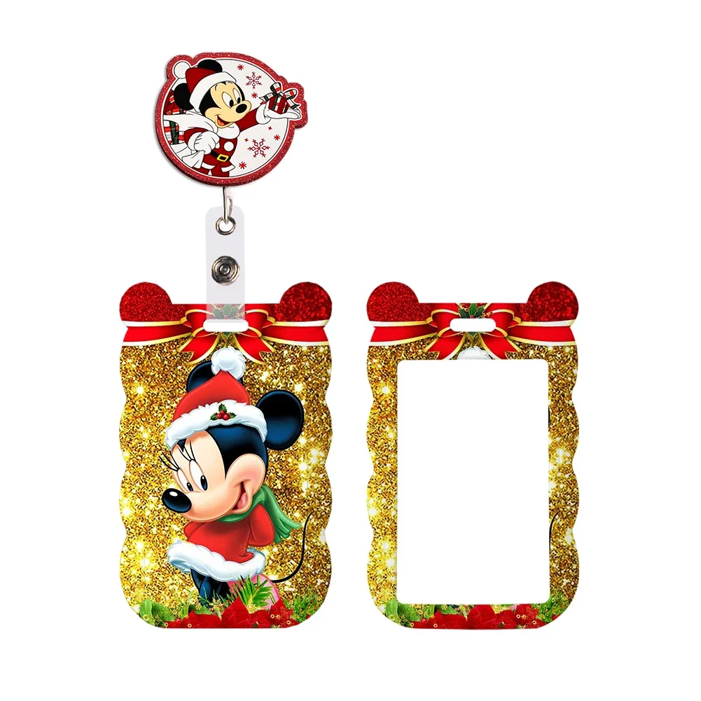 Christmas Disney Mickey Mouse Red Series Cute Badge Holder ID Card Bus Card Holder Reel Clip Lanyard for Accessories Xmas Gifts