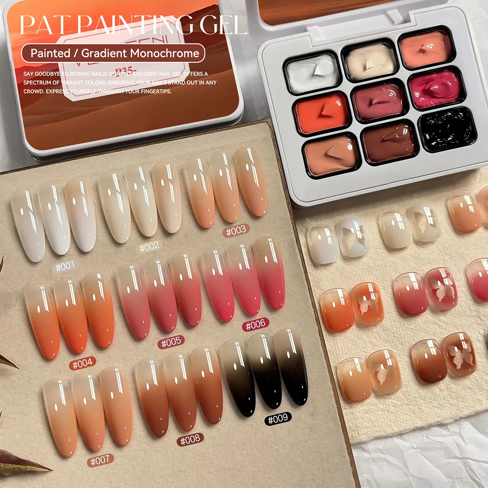 Vendeeni TPO HEMA FREE 9 Grid Brown Patting Gel Nail Polish UV LED Soak Off Gel Varnish Blooming Gradient Painting Gel Lacquer