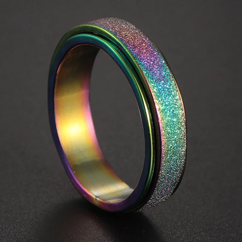 Charm Rainbow Colorful Smooth Surface Rings for Women Trendy Cute Stainless Steel Wedding Bands Jewelry Men Cross Ring