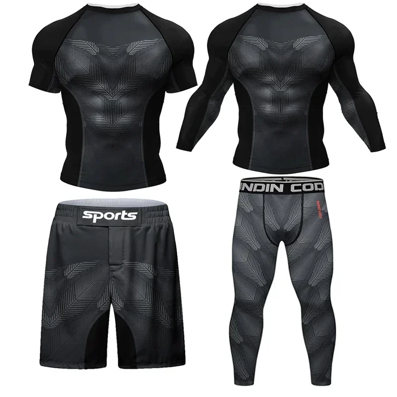 

MMA Muay Thai Sport Compression Boxing Set Tracksuit Men Bodybuilding Workout Sportswear Training Fitness GYM Clothing Rashguard