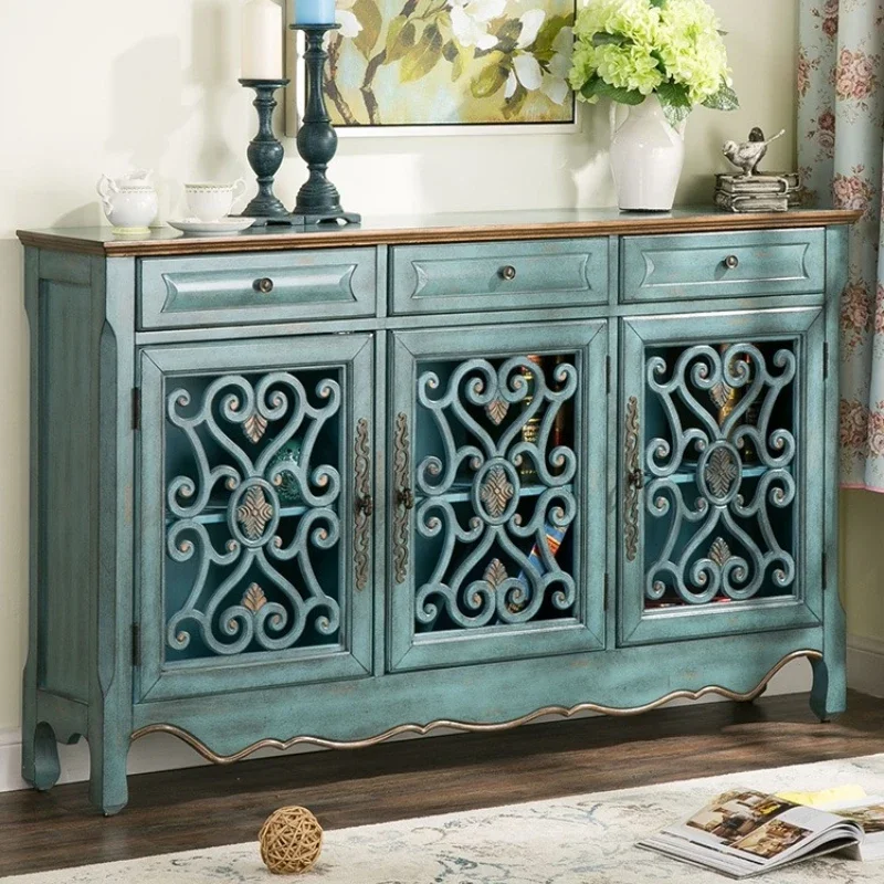 

American country furniture European-style entrance cabinet Mediterranean side Solid wood retro dining side Integrated storage