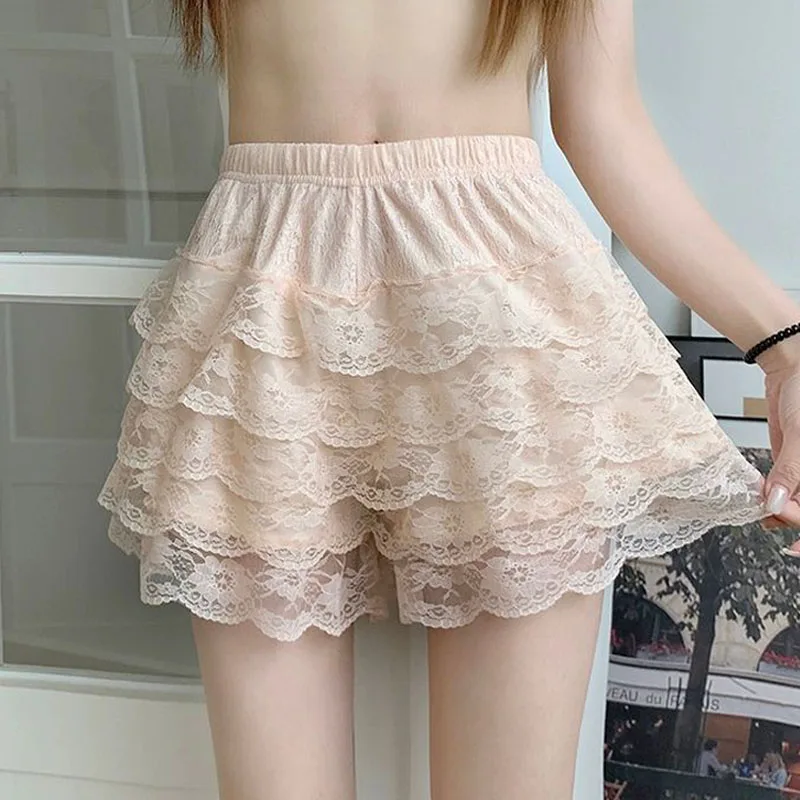 Sweet JK Lace Shorts White Japanese Kawaii Ruffles Lace Multi-layers Bottoms Y2K Vintage Shorts Fairy Lolita Sweet Pettipants