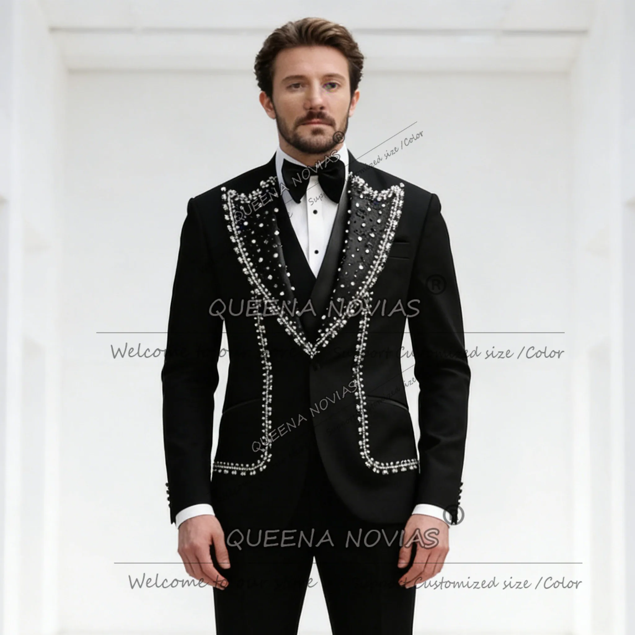 

Unique Design Suits Men For Wedding Beaded Stones Prom Blazers Customized 3 Piece Sets Groom Tuxedos Formal Wear Ropa Hombre