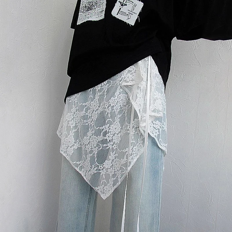 〔BGS3〕Apparel Accessories French Lacing Lace Mini Skirt Embroidery Irregular Hemline Lace Up Ruffles Skirt Apron Wrap Skirt