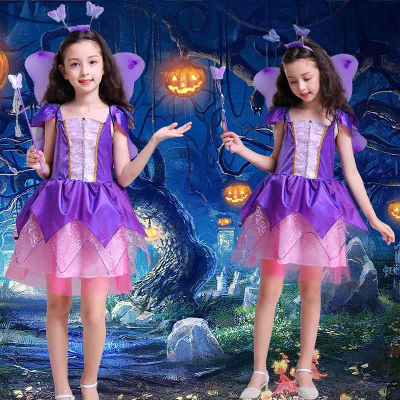 Kids Purple Princess Dresses Halloween Costume Perform Clothes Girls Birthday Party Christmas Gown Ball 3-10 Years