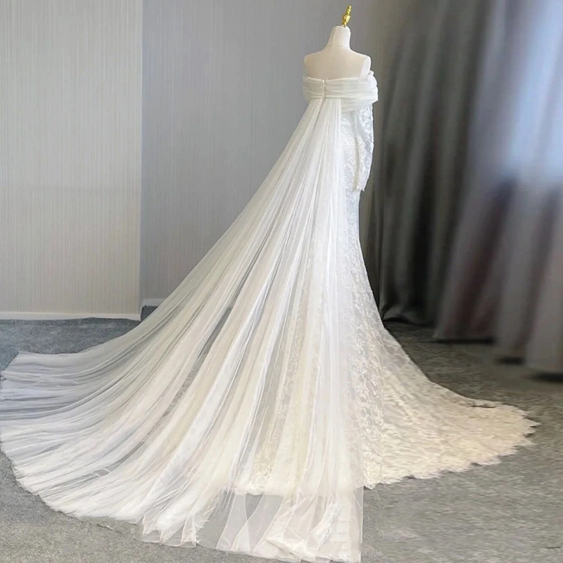 Vestidos De Novia De sirena De encaje De manga larga personalizados con hombros descubiertos para mujer 2024 Vestidos De Novia De cola De corte Vestidos De Novia