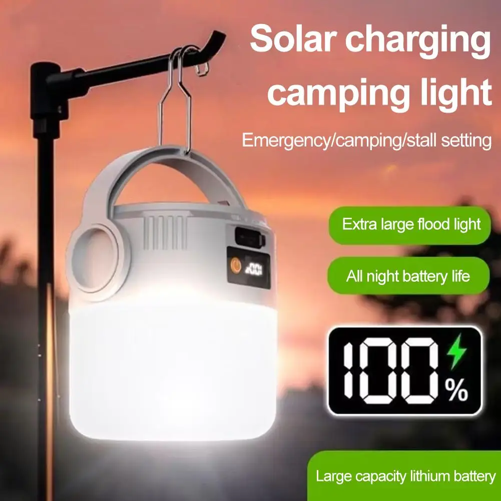 Solar Camping Lantern USB Rechargeable Outdoor Portable Waterproof Emergency Light for Hiking Backpacking Tent Activities