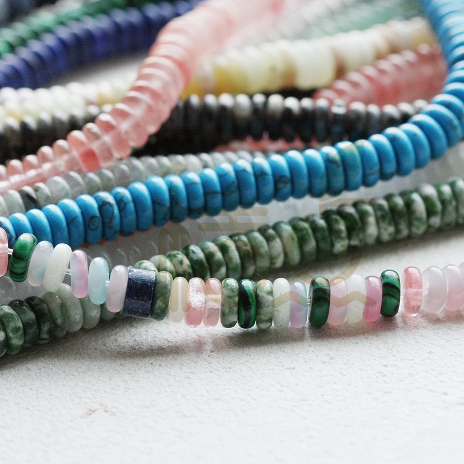 One Strand (160 Pieces) Semi Precious Stone Disc Beads - Varies Colors 6x2mm (G405)