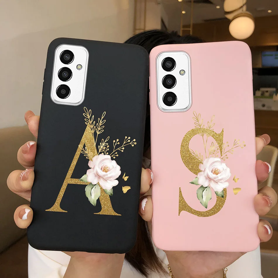 Couple Case For Samsung Galaxy F 13 4G Rose A-Z 26Letter Matte Silicone Phone Back Cover For SamsungF13 GalaxyF13 F13 Shell Capa