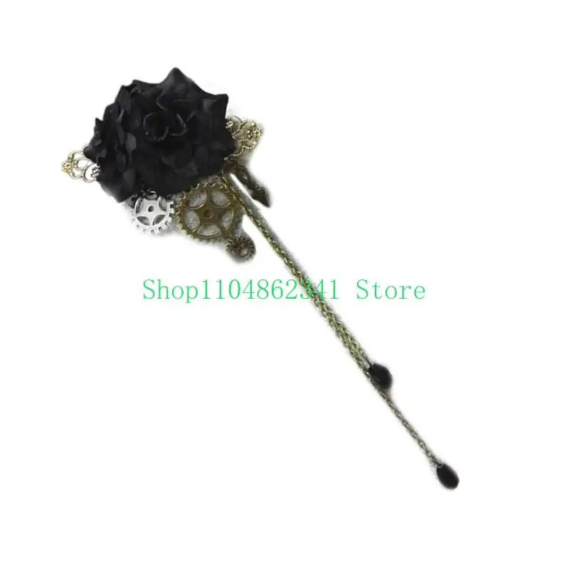 

652F Steampunk Hair Clip Floral Gear Hair Clip Hairpins Barrettes Tassels Hair