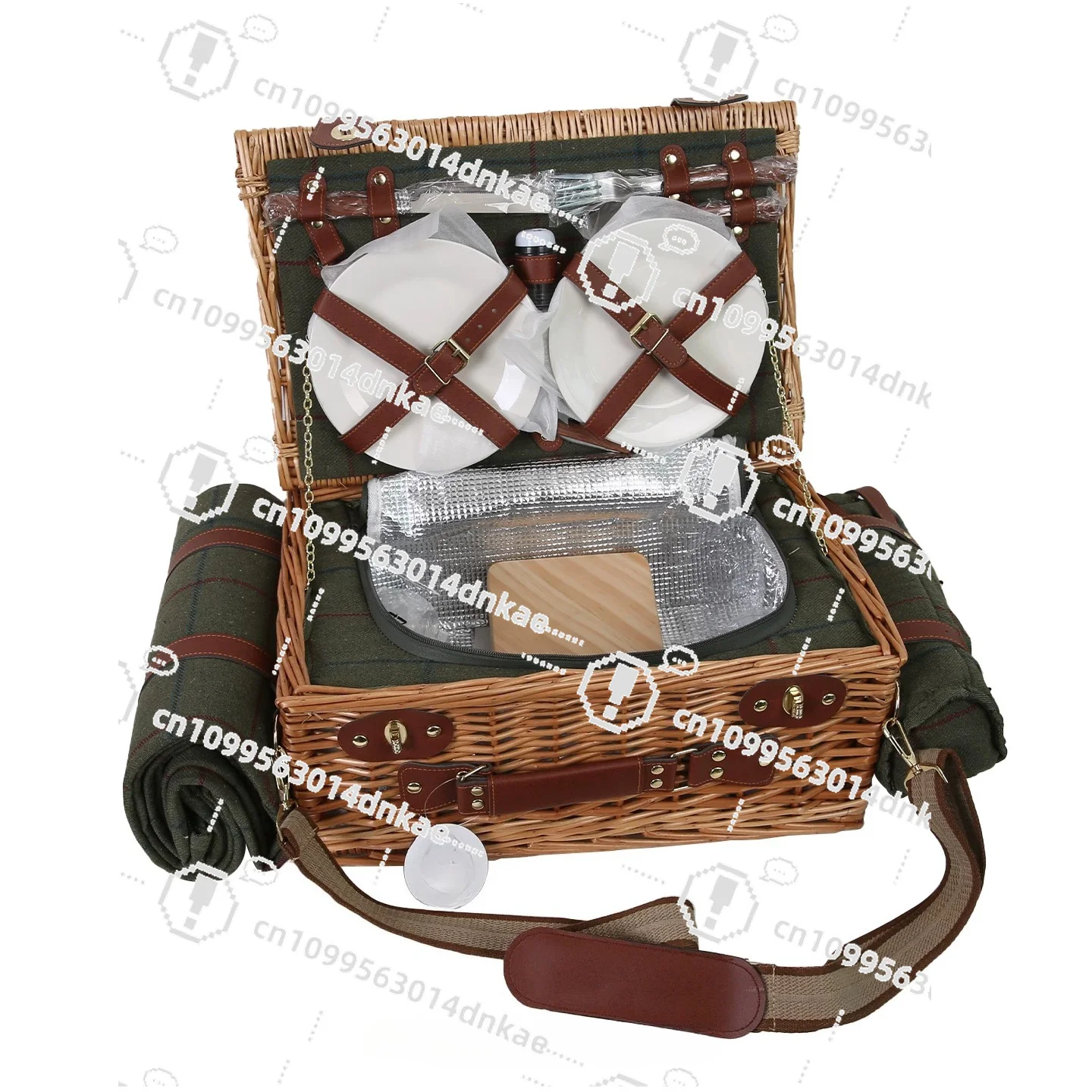 Picnic Basket with Thermal Insulation Aluminum Foil, Including Tableware Placemats, Retro Wicker Camping Picnic Storage Box