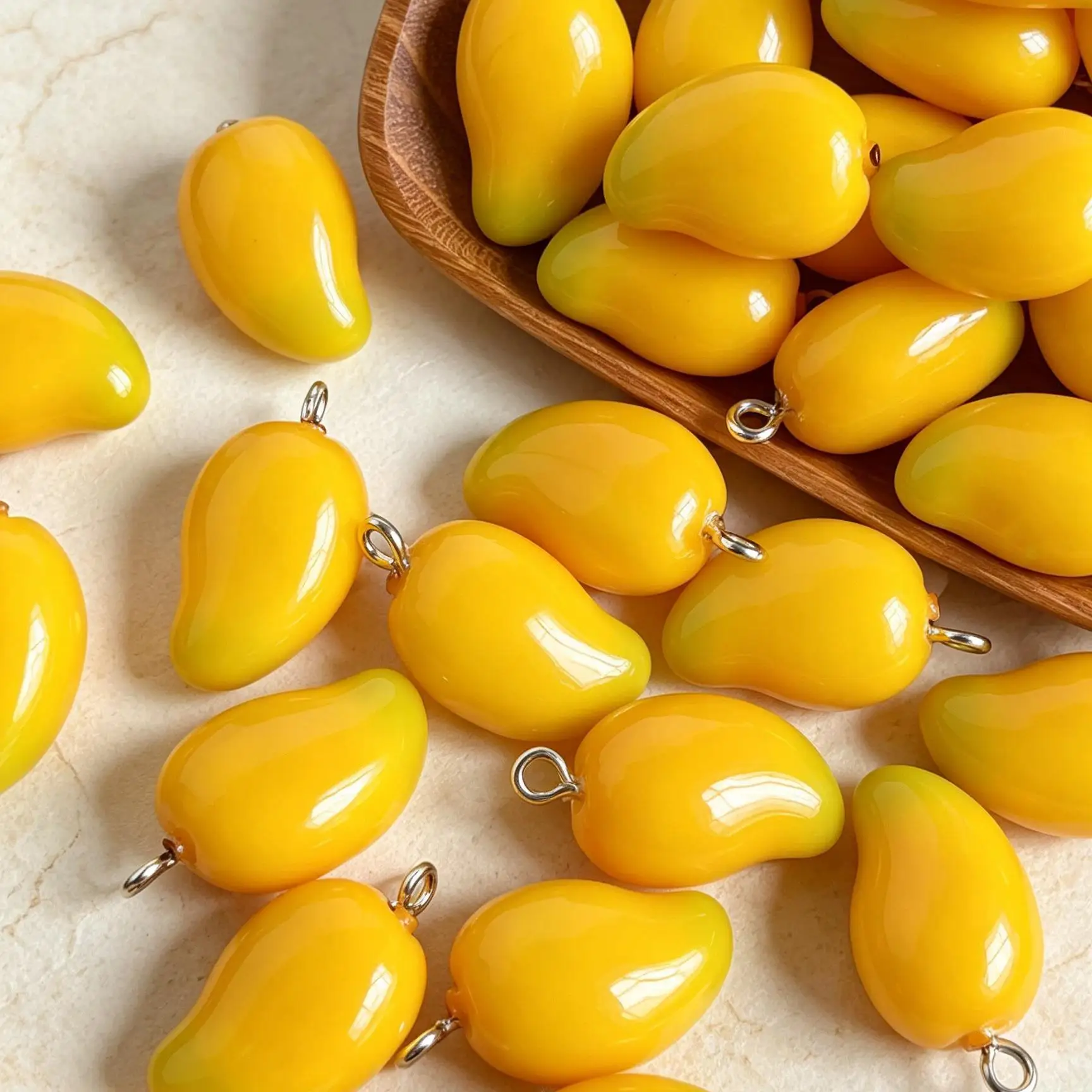 10PCS 3D Resin Mango Charms Mini Simulation Fruit Pendants, Cute Yellow Mango Beads with Eye Hooks for DIY Jewelry Making Earrin