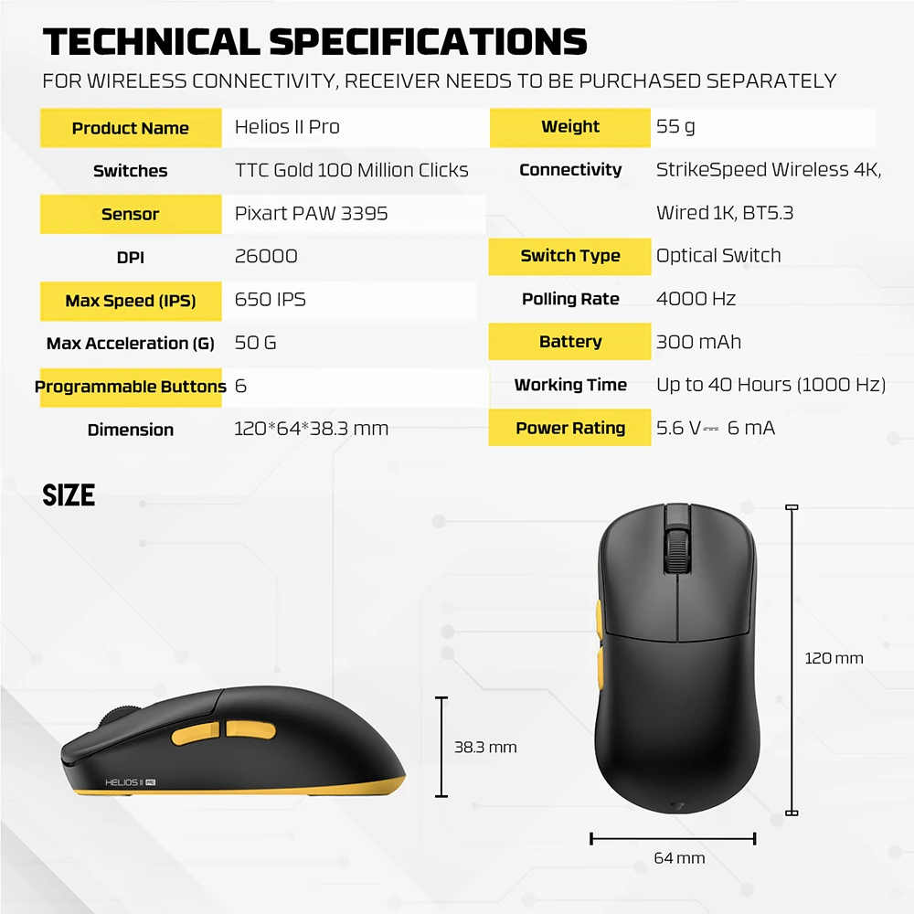 Imagem -05 - Fantech-mouse para Jogos sem Fio e com Fio Mode Mice Resistente ao Suor Revestimento para pc Helios ii Pro Paw3395 Nordic 52833 4k 55g