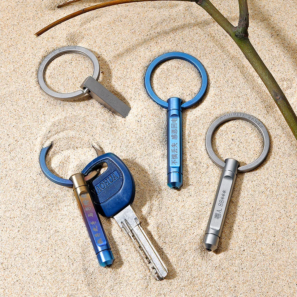 Real Titanium Custom Lettering Anti-lost Car Keychians Break Glass Key Rings Holder Safty for Ultra Light Antivirus Best Gifts