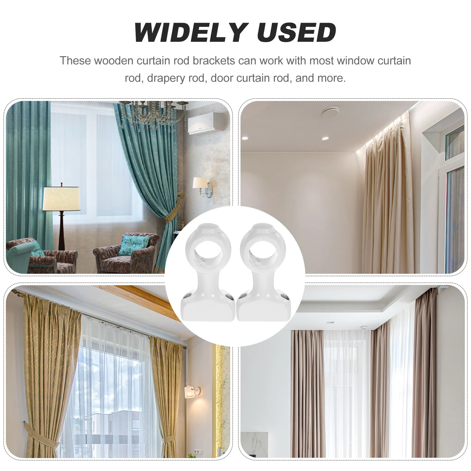 Heavy Curtain Rod Bracket Rods Replacement Holder USB Type-c Socket Dust Plug White Wooden Clothes Hanging