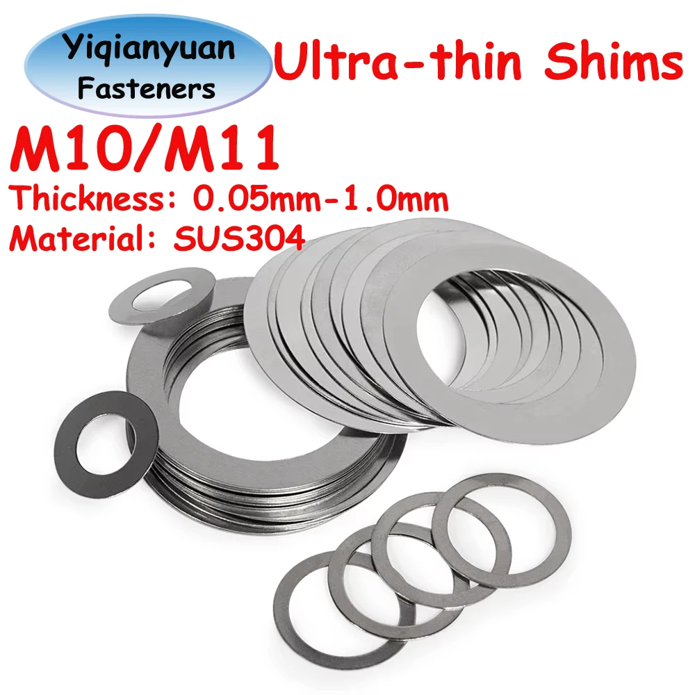 Yiqianyuan M10 M11 DIN988 SUS304 Stainless Steel Adjusting Shim Washers Ultra-thin Plain Washer Flat Gaskets