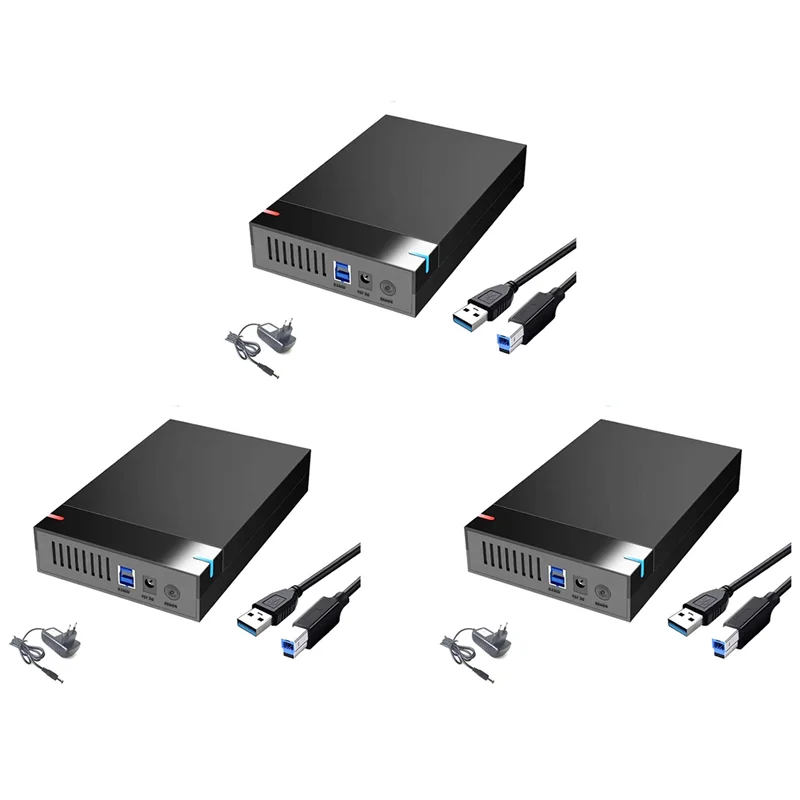 3.5インチSATA-USB 3.0 HDDケース3個セット - 外付けハードドライブエンクロージャ、データ転送、PCおよびラップトップ用HDDボックス EUプラグ