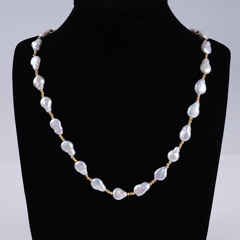 , Irregular Baroque Real , Freshwater Drop Button Pearl Necklace