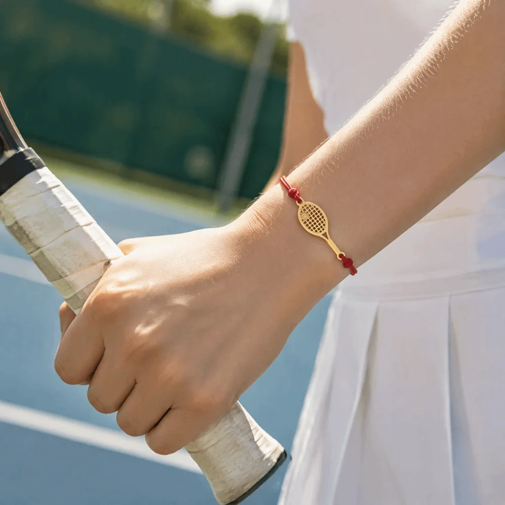 Fashion Metal Chain Tennis Racket Bracelet Sport Style Beads Tennis Racket Bangle Retro Personalized Weave Rope Bracelet Girl