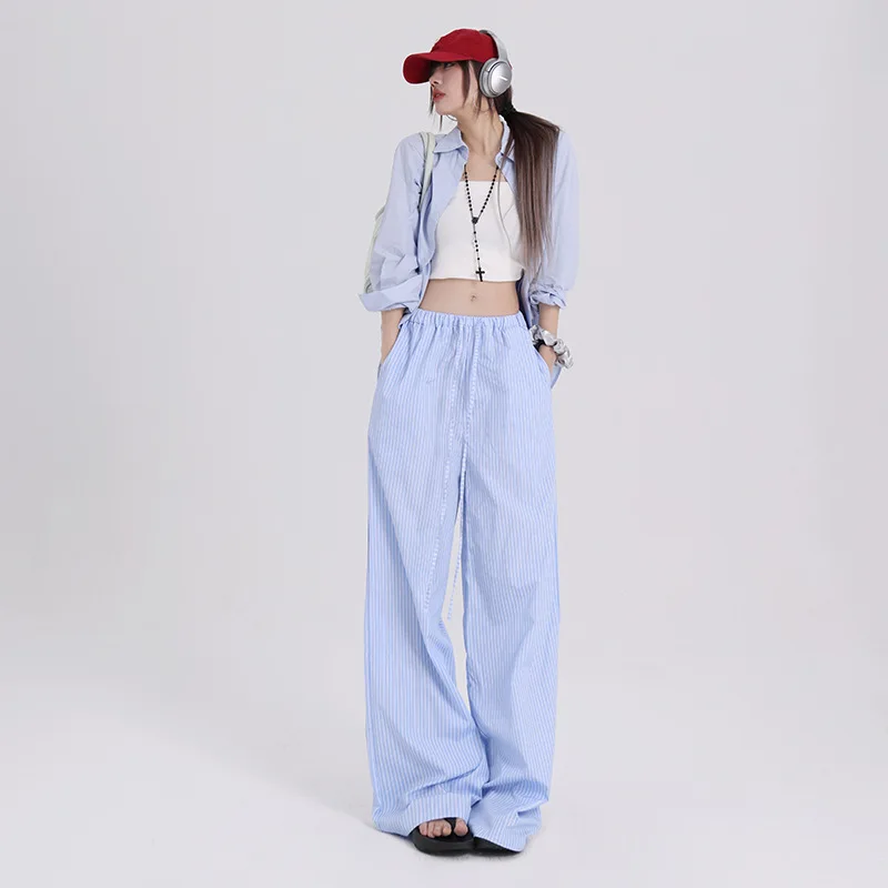 Women Visual Manual Walking Versatile Skinny and Easy Striped Casual Pants