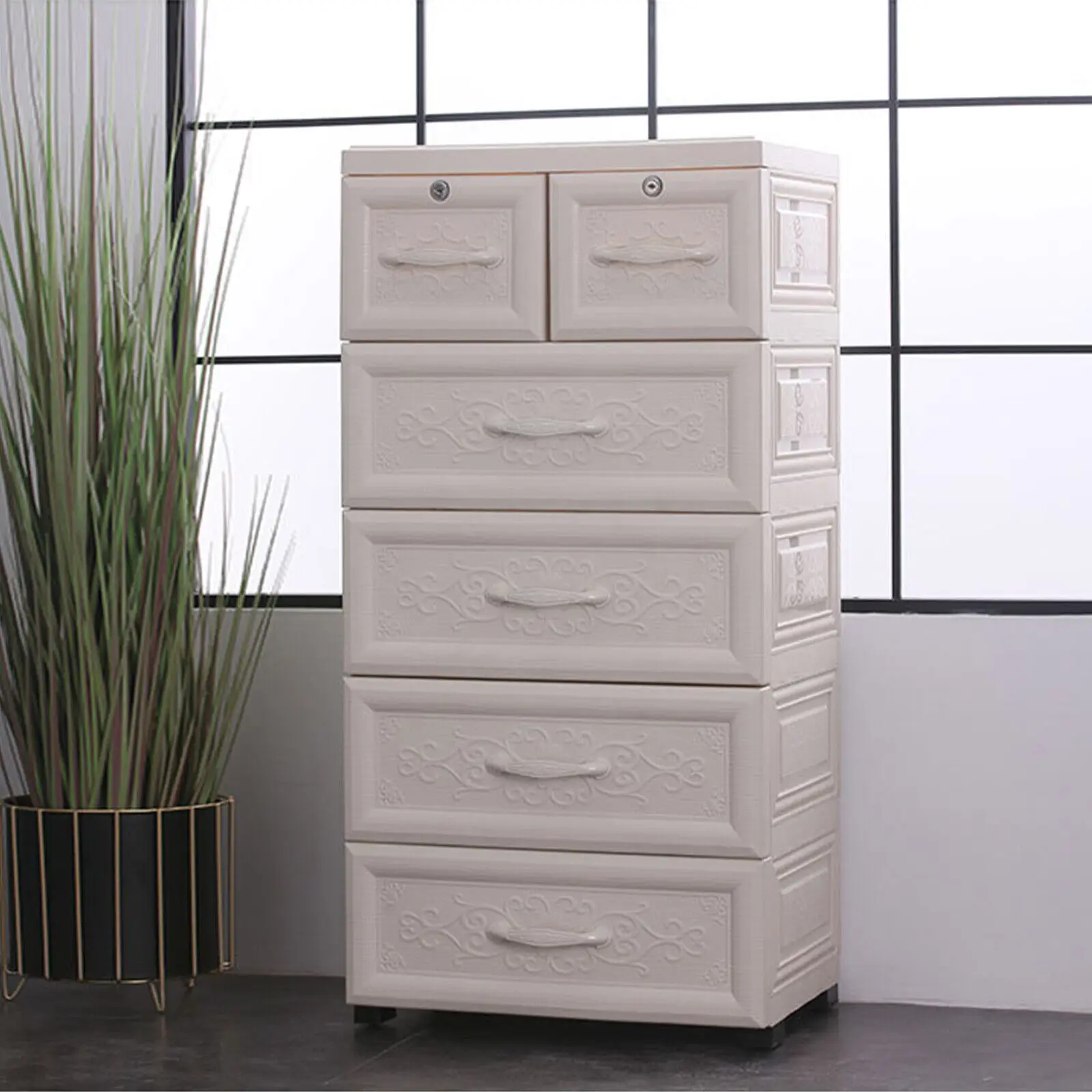 5 Layers Storage Cabinets 6 Drawer Moveable Cabinet Storage Organizer White USA