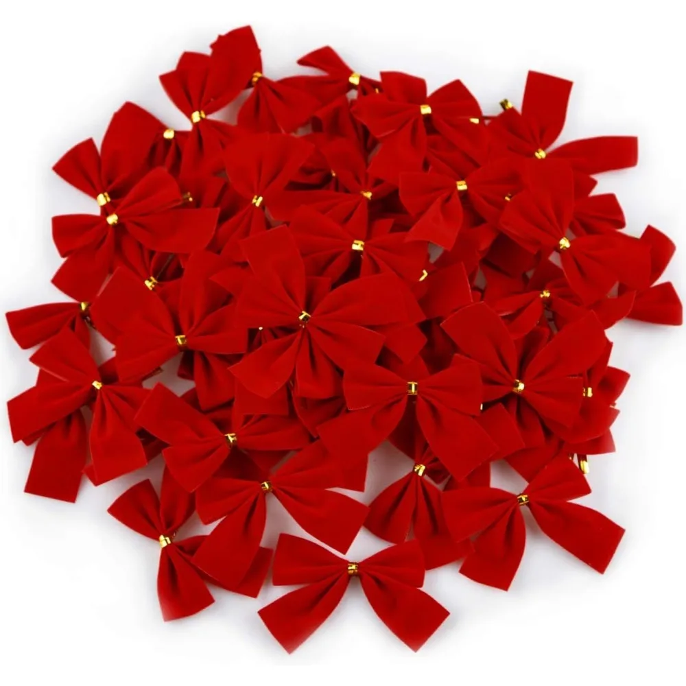 

12Pcs Christmas Bow Red Gold Mini Xmas Tree Bowknot for Home Decoration Wedding Decor Navidad New Year Party DIY Gift