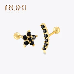 1Pair 925 Sterling Silver Black Zircon Stud Earrings for Women Piercing Earrings 2020 Simple Gold Rose Gold Cartilage Earrings