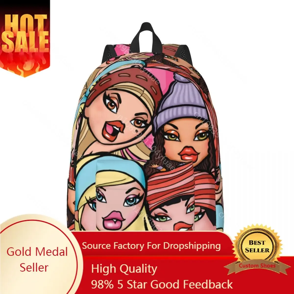 Bratz Backpack 20th Anniversary Y2k Girl Polyester Cycling Backpacks Print Casual High School Bags Rucksack