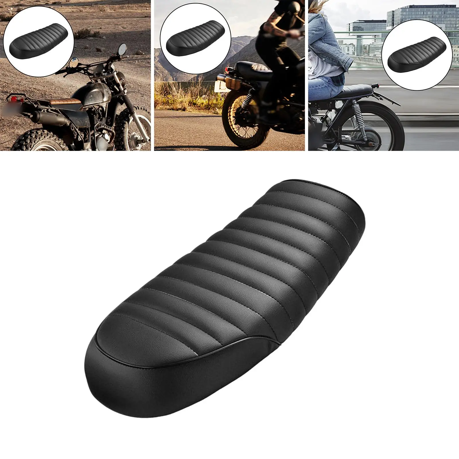 Black Motorcycle Flat Brat Seat Saddle Pad for Cafe Racer Universal