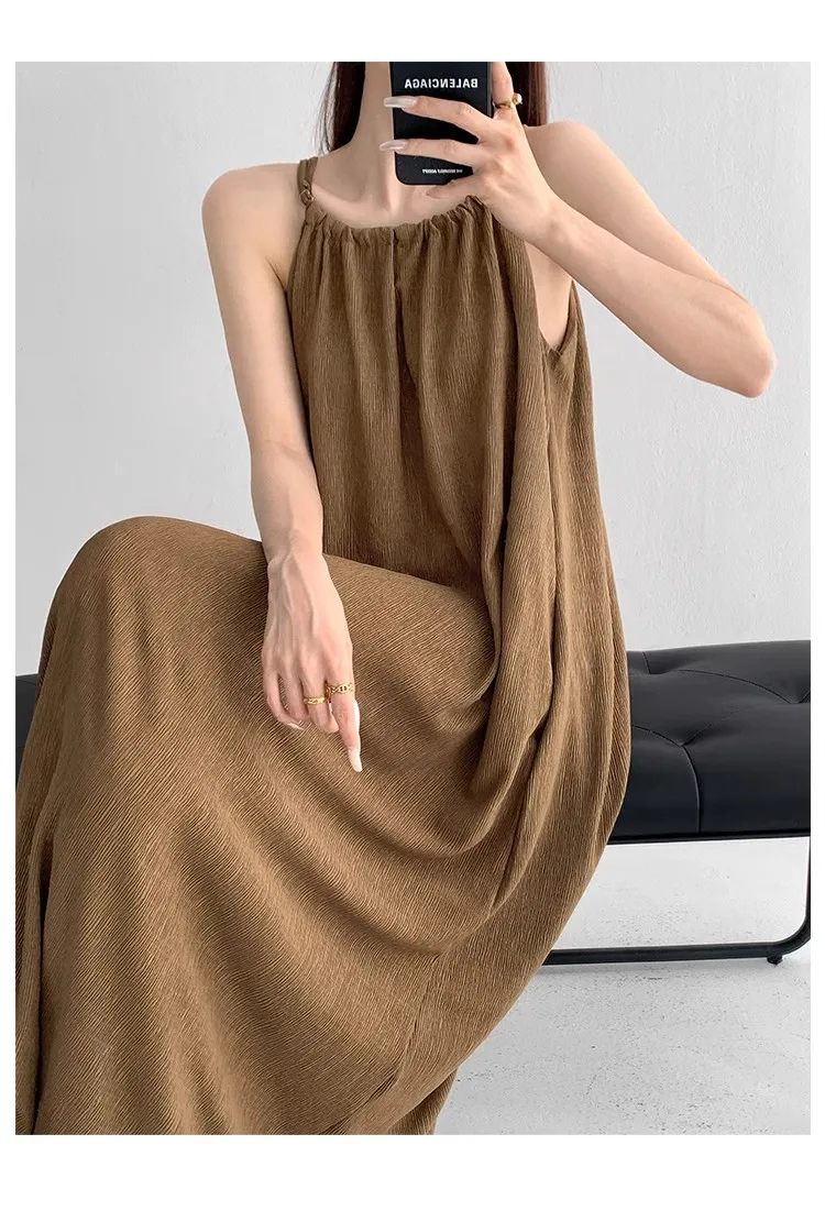 Sukienki Bez Rękawów Sukienka Damska Urodziny Kobieta Wiosna Satyna Kwadratowy Dekolt Plisowana Podszewka Haftowana Dopasowana Francuski Styl Randka