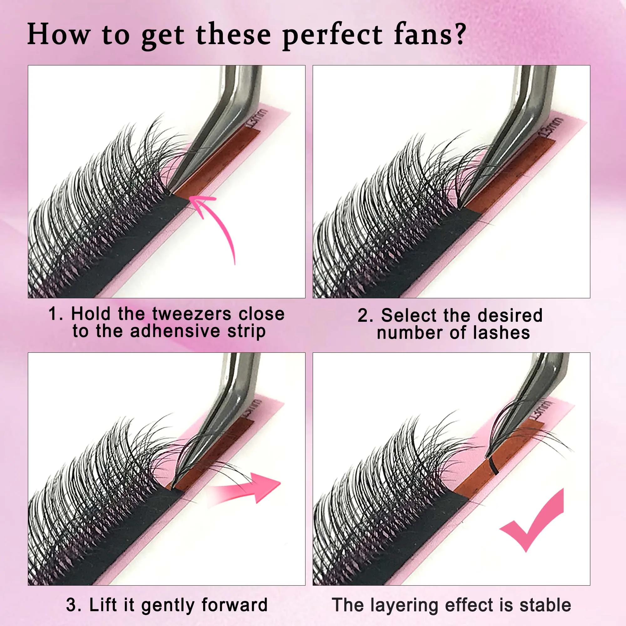 CoMango L+C/D Wielowarstwowe przedłużanie rzęs 3D Camellia Wispy Fluffy Volume Lashes Miękkie, naturalne, gotowe wachlarze — zdjęcie 3