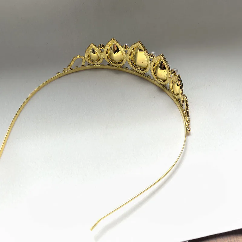 Green Water Drop Rhinestone Crystal Crown Headpiece Women Bridal Hair Accessories Wedding Tiara Bride Hair Jewelry view 6