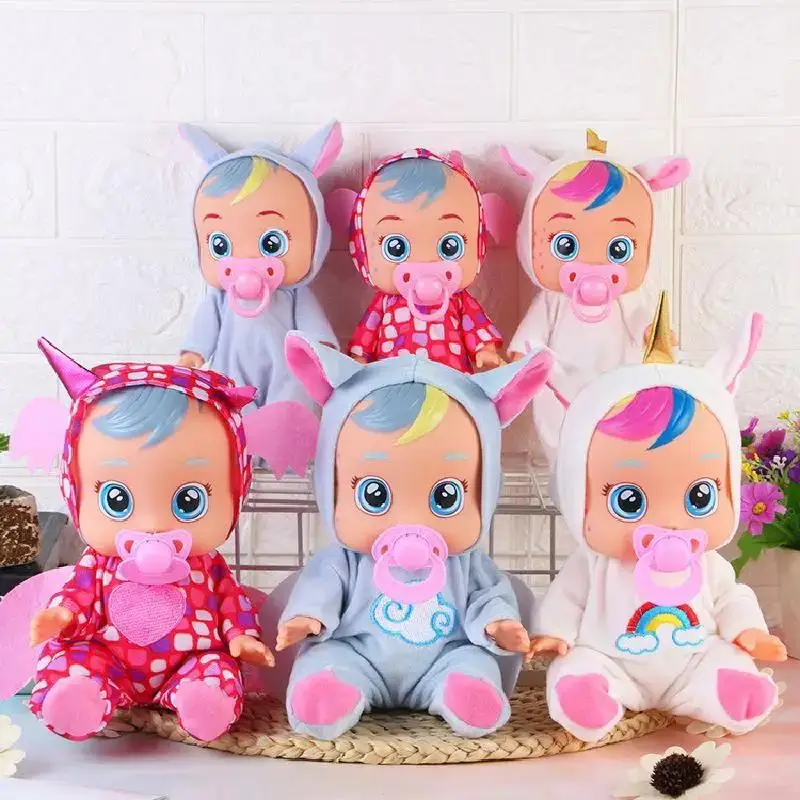 8/10inch 3D Weeping Babies Unicorn Baby Simulation Baby Crying Doll Creative Cute Doll For Girl Reborn Baby Vinyl Christmas Gift