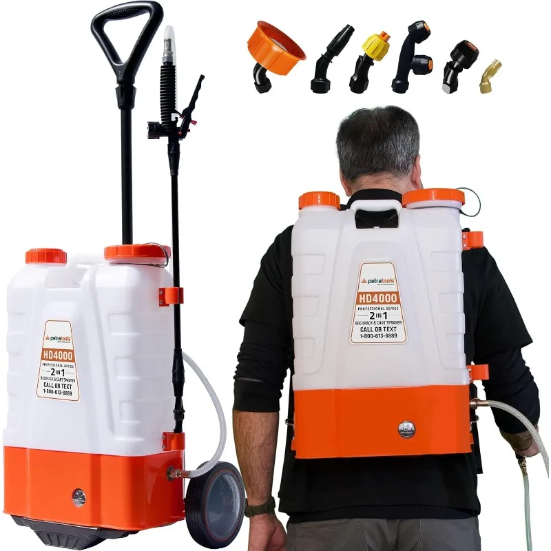 

4 Gallon Battery Powered Backpack Sprayer with Cart - Wheeled Cart Sprayer - HD Wand, Wide Mouth Lid, Multiple Nozzles