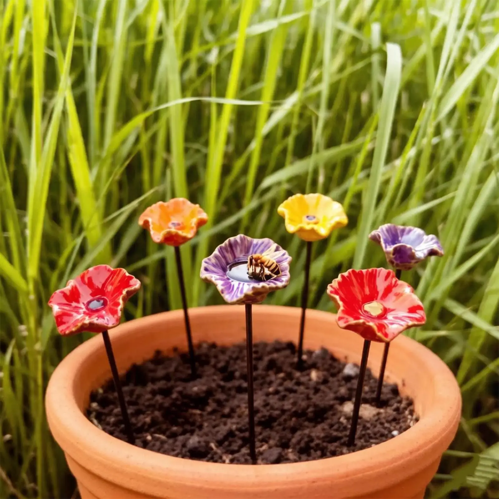 4pcs Bee Watering Station Flower Garden Stakes Butterfly Drinking Bowl Pollinating Insect Drinking Station For Garden deco